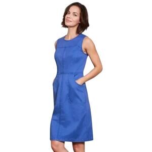 Boden Women's Rosa Shift Dress Sz 16 Long Cotton Sleeveless Santorini Blue